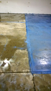 Floor during the process of adding an epoxy flooring.