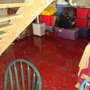 Red speckled basement floor.